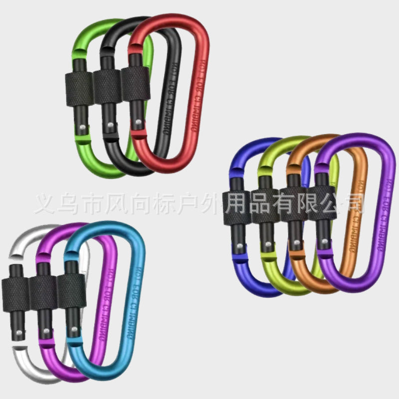 Color No. 8 D-shaped aluminum alloy mountaineering buckle with lock big nut, outdoor mountain climbing and camping tactical fast-hanging backpack buckle