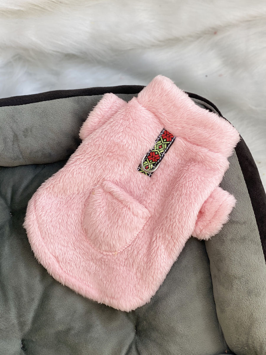 Ultra small dog cat clothes autumn and winter plush four-legged small size puppy teacup dog belt traction thickened warm