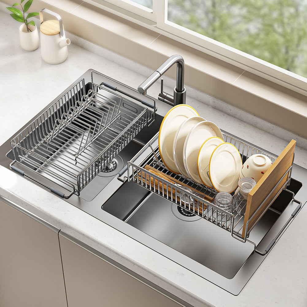 Stainless steel kitchen dish dish drain rack retractable large sink storage single pool drain basket storage rack