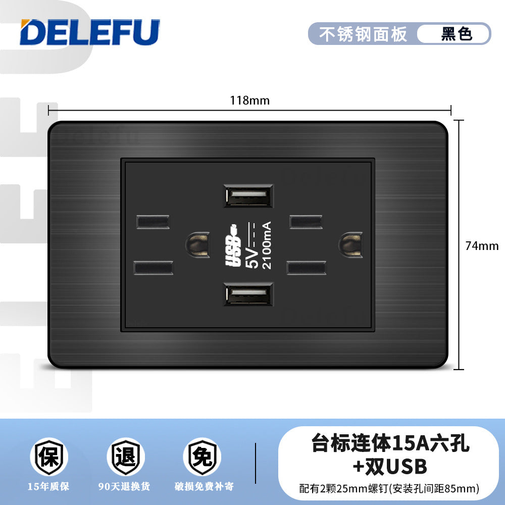 One piece of hair generation black plug stainless steel American standard type-C fast charging socket table standard switch usb into the wall type