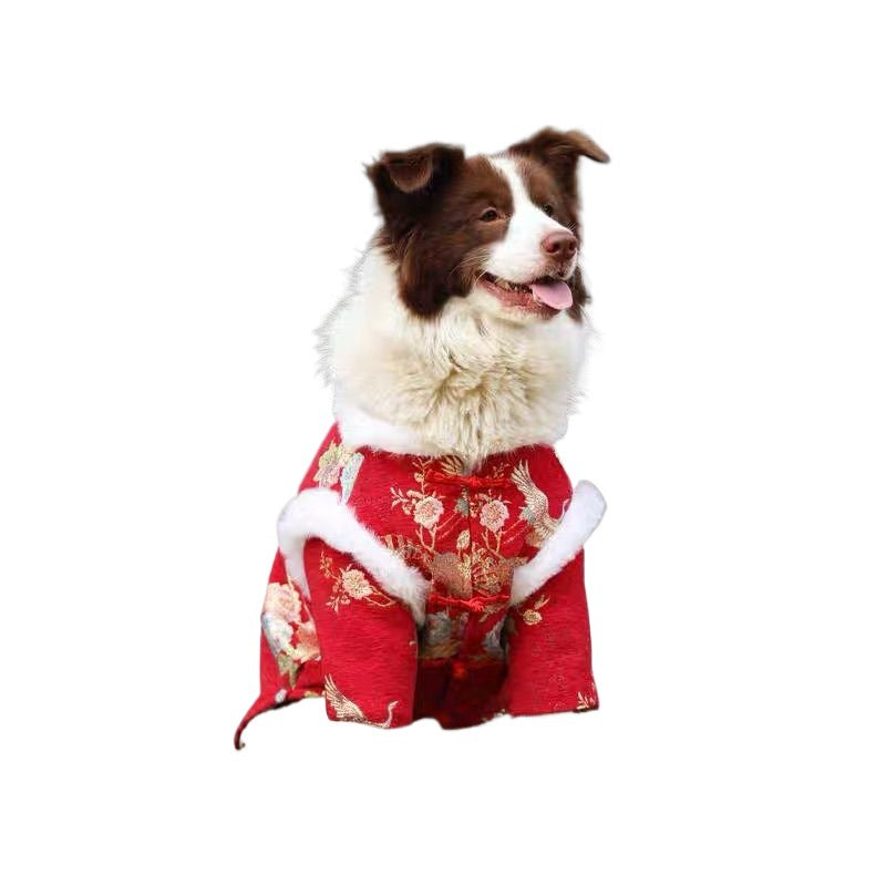 Dog Chinese New Year clothes Medium and large dogs Golden Retriever Edge Sheet Thickened warm cotton-padded clothes Small dogs Happy New Year greetings Tang Clothing Factory