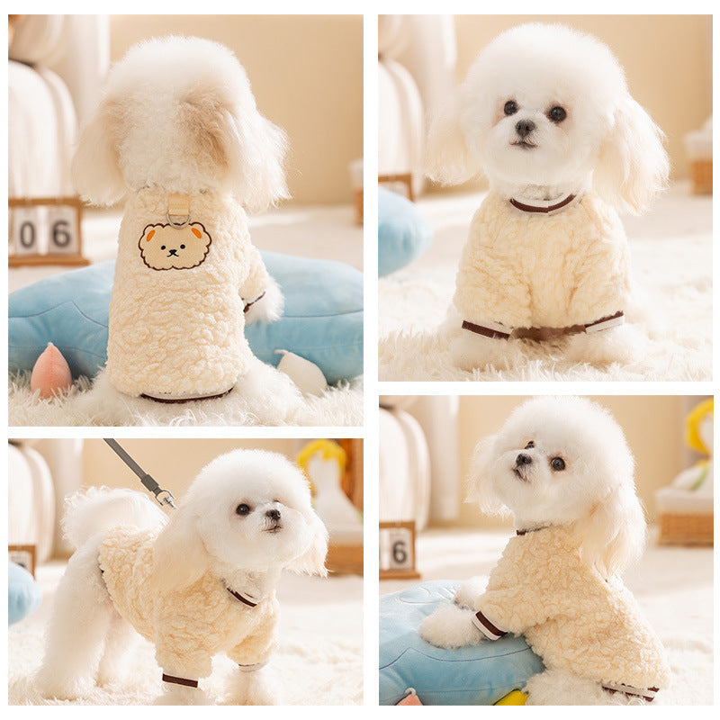 Autumn and winter dog clothes cute little sheep wool jacket can be pulled winter teddy than bear small and medium dog clothing
