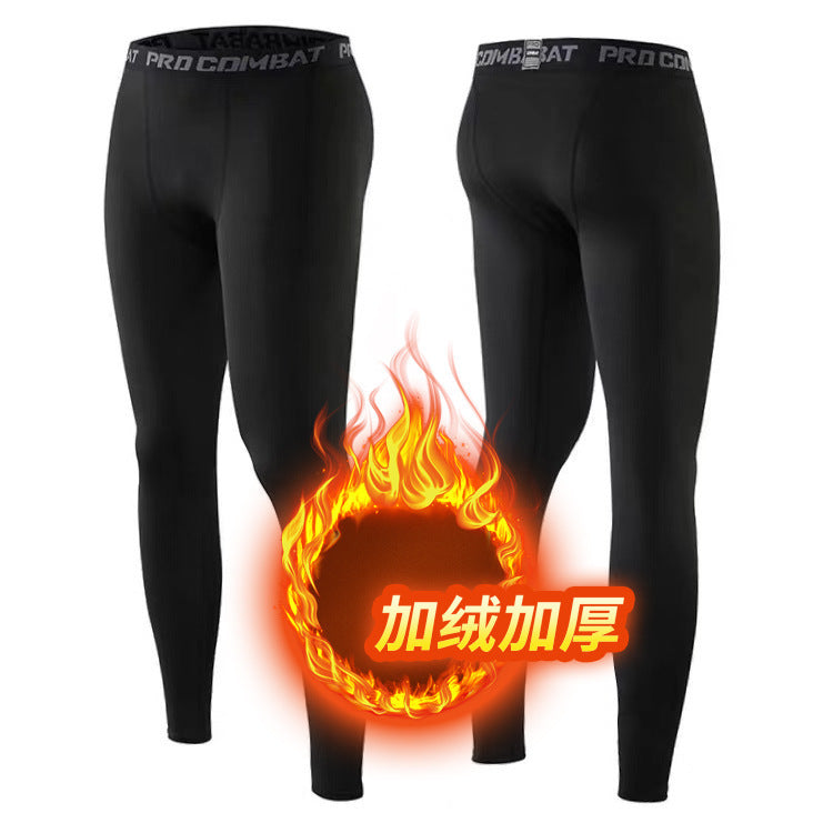 Autumn and winter velvet warm sports leggings men's basketball running training outdoor leggings high elastic quick drying fitness pants