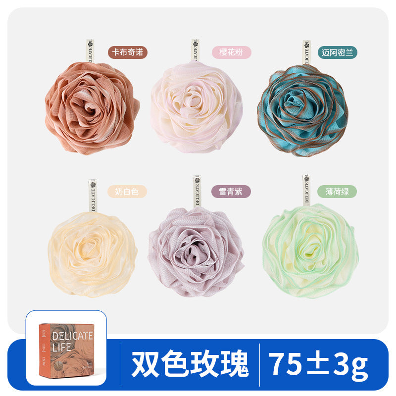 High-end two-color rose bath ball female bath ball bathroom special super soft foaming artifact non-loose large bath flower