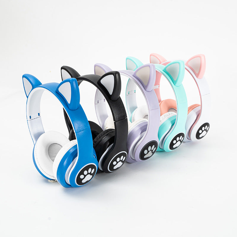 Spot supply STN_28 head-mounted bluetooth headset foldable card luminous cat ear headset wireless bluetooth