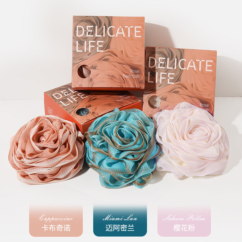 High-end two-color rose bath ball female bath ball bathroom special super soft foaming artifact non-loose large bath flower