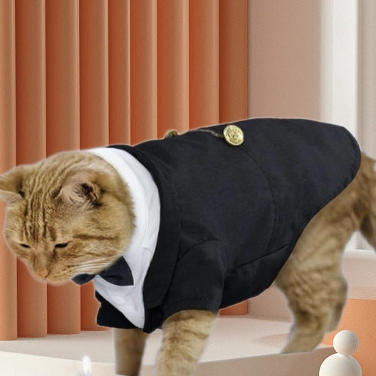 Pet cat fashion tuxedo suit holiday kitten shirt clothes wedding dress with bow tie cat dress