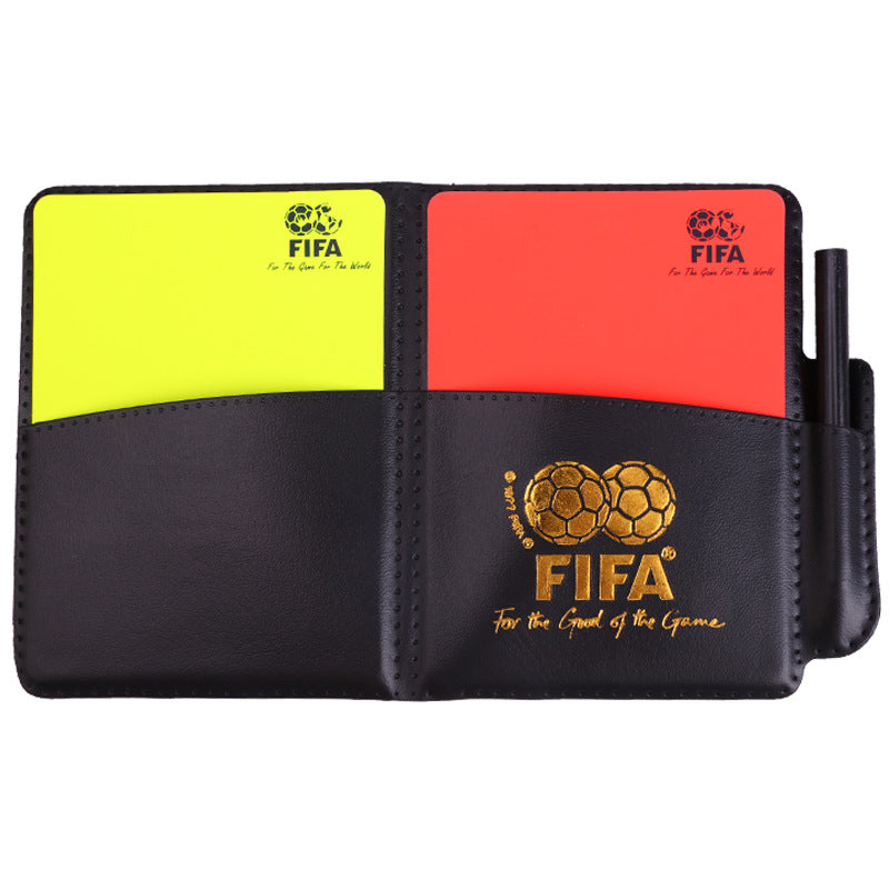 Football red and yellow card referee card set, football match referee supplies, red card and yellow card record book, free leather case and pen.