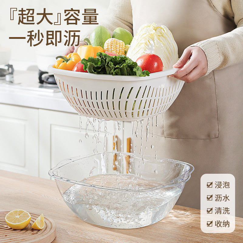 The vegetable washing basin is thickened and enlarged, the vegetable basket is large, the kitchen supplies are household artifacts, and the food-grade fruit plate is double-layer drain basket.