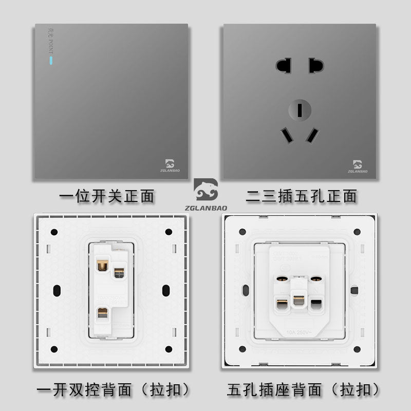 Wholesale Household Dark Grey Five-hole Socket 86 Concealed Two and Three Poles One Open Single Double Control Plug Switch Panel
