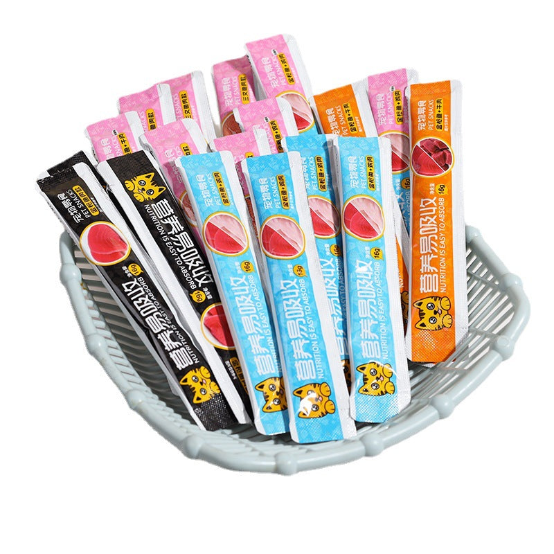 Cat strip wholesale manufacturer FCL 100 pet snacks kitten food milk cake wet food bag cat canned cat snacks