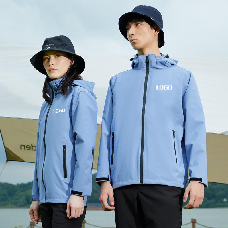 Detachable hooded class uniform, sports team uniform waterproof outdoor tour group team building overalls, long-sleeved jacket customization