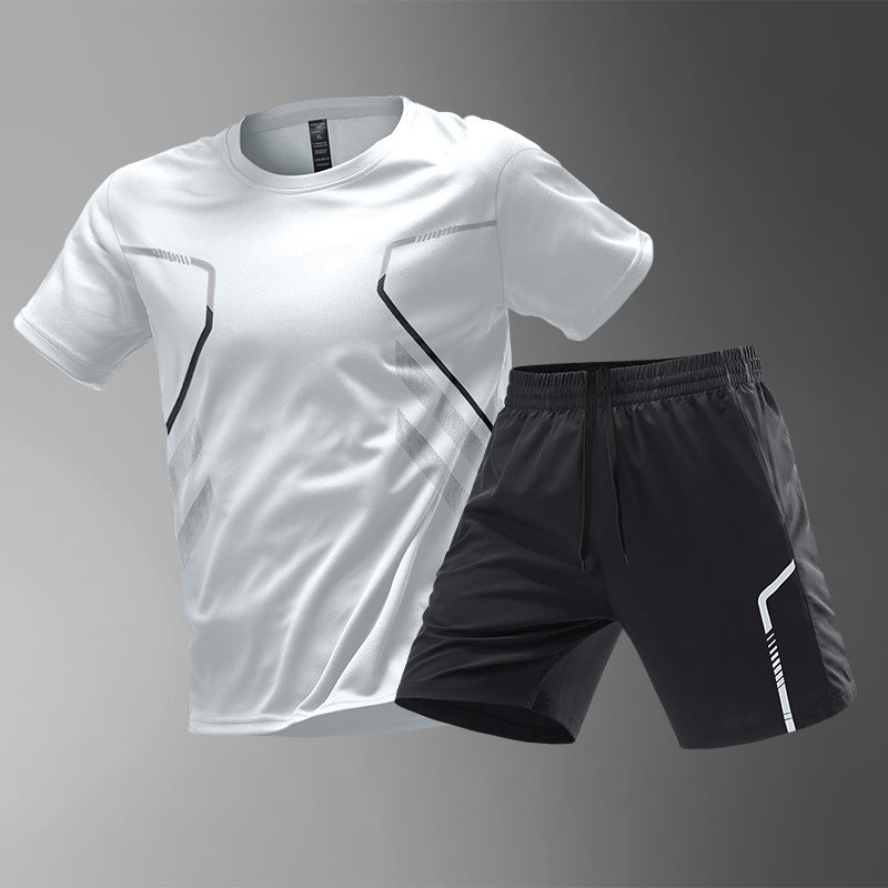 Ice silk sportswear suit men's running quick-drying clothes t-shirt short-sleeved shorts summer fitness football training clothes equipment