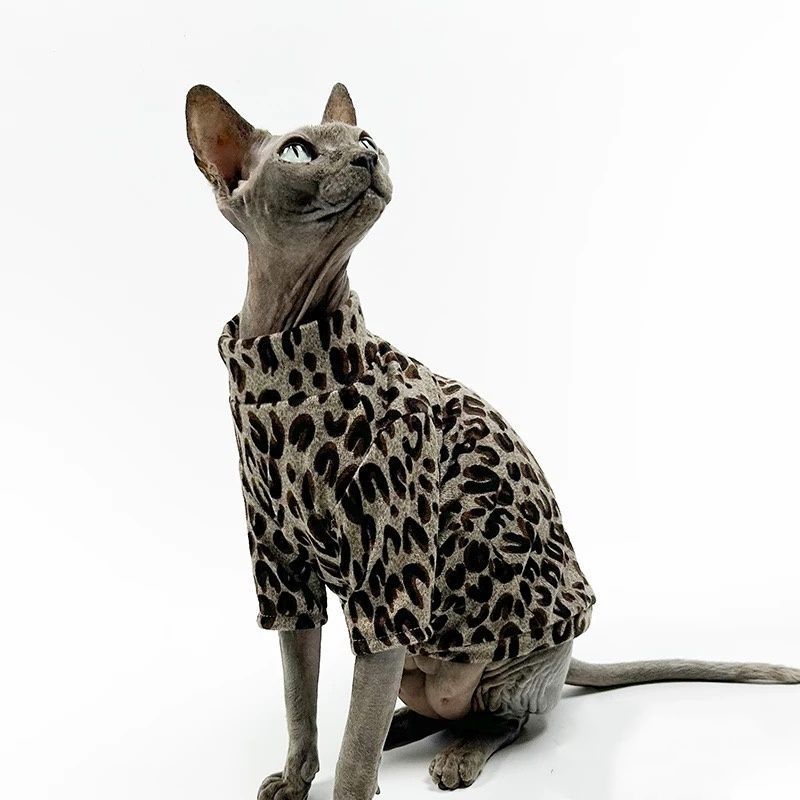 Winter hairless cat clothes Sphinx Devon air conditioner clothes Thin bottoming shirt Leopard print trendy cool cat four-legged clothes
