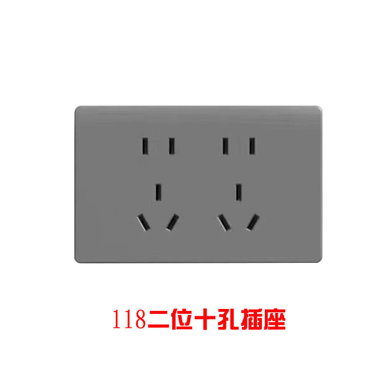 Wholesale Household Dark Grey Five-hole Socket 86 Concealed Two and Three Poles One Open Single Double Control Plug Switch Panel