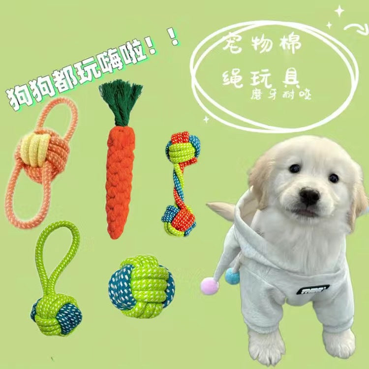 Dog Grinding Tooth Bite-resistant Cotton Rope Toy Small and Medium-sized Dog Dog Toy Knot Toy Frisbee Set Pet Supplies