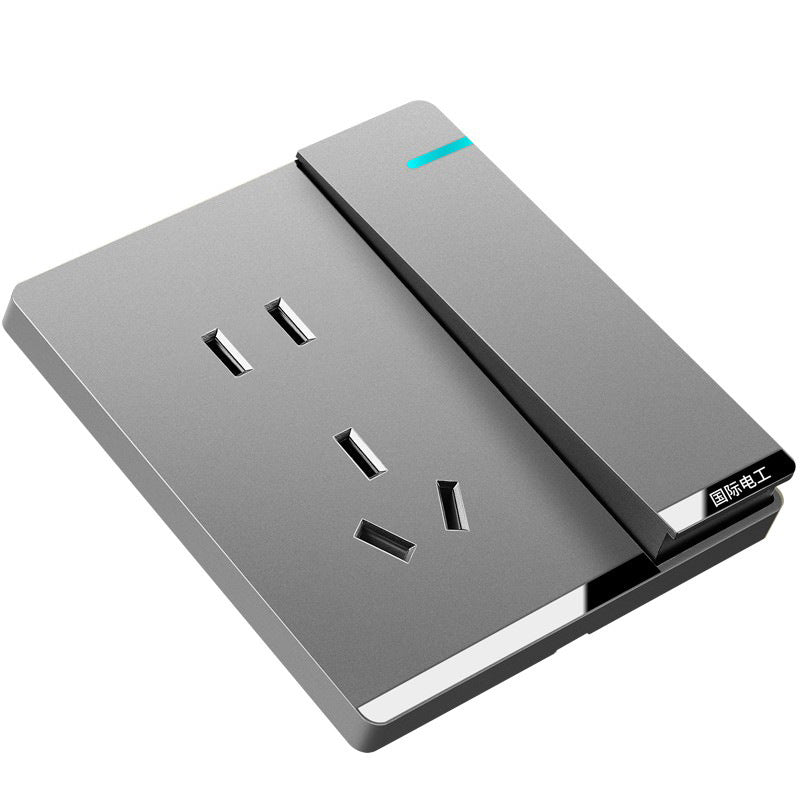 International electrician switch socket panel household 86 type gray wall 16A air conditioner concealed two open five hole air conditioner