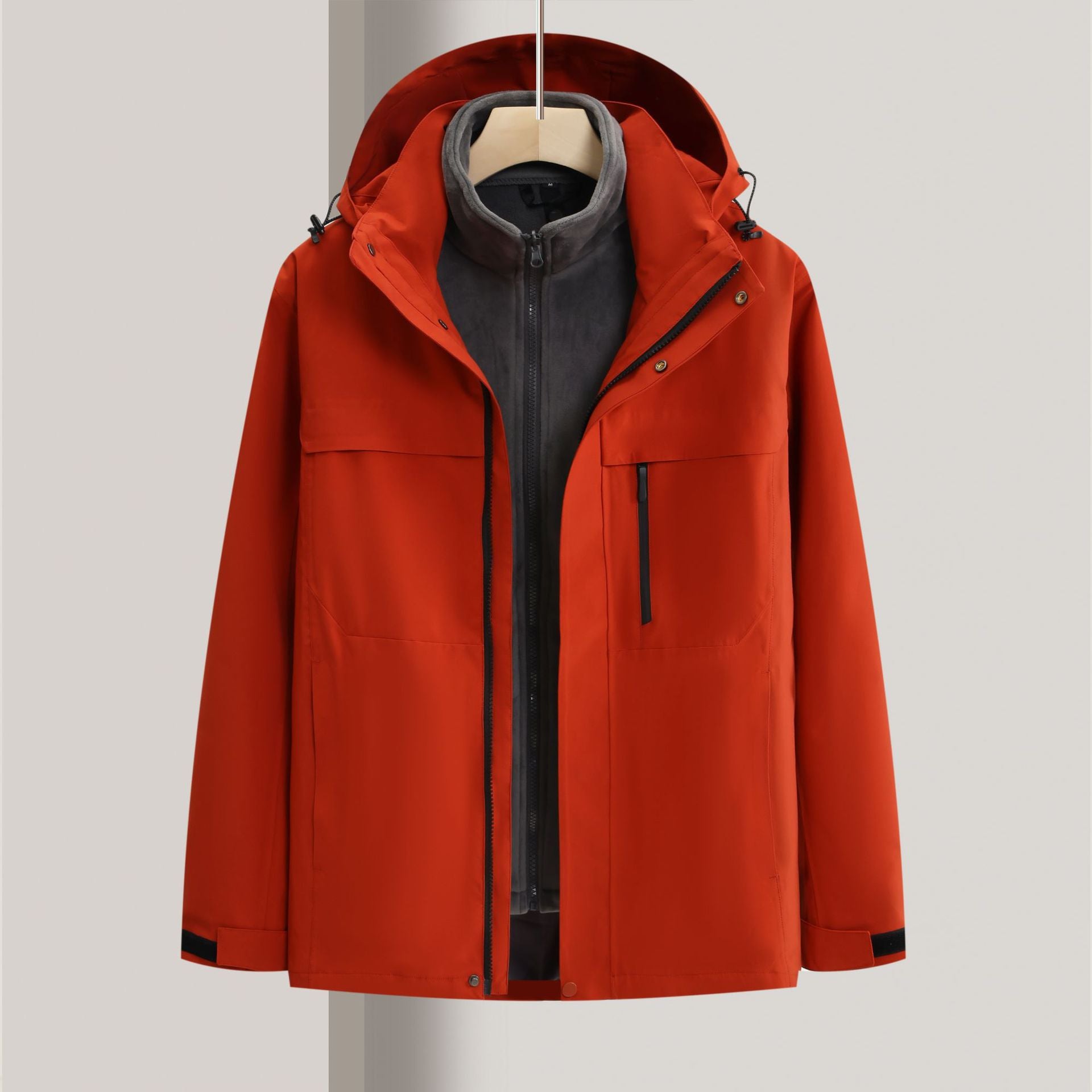 Waterproof windbreaker jacket men's hooded hard shell sports jacket national standard tooling outdoor three-in-one jacket customization