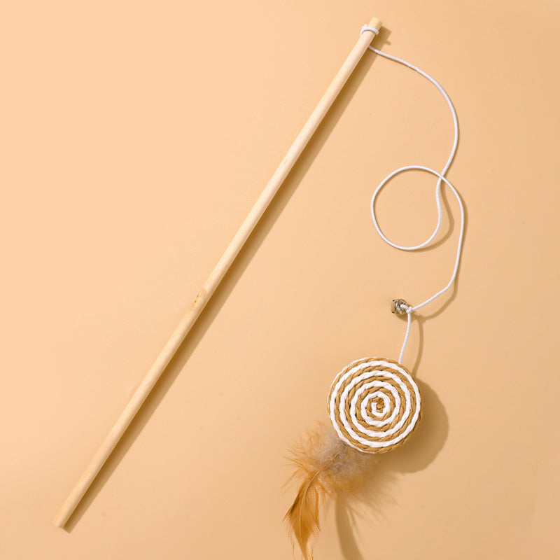 Cat toy wooden pole cat teaser stick linen mouse gray white handheld interactive cat teaser handle wooden handle manufacturer spot batch