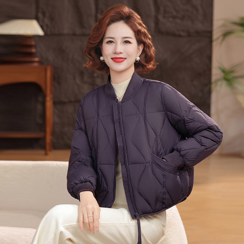 Middle-aged mother short light down jacket small jacket baseball jacket middle-aged women autumn and winter versatile padded jacket