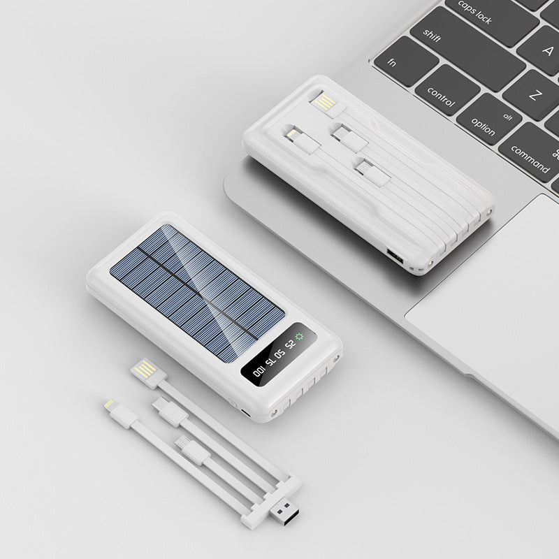 Cross-border, new outdoor solar energy with its own cable, mobile phone universal power bank 20000mAh portable mobile power supply