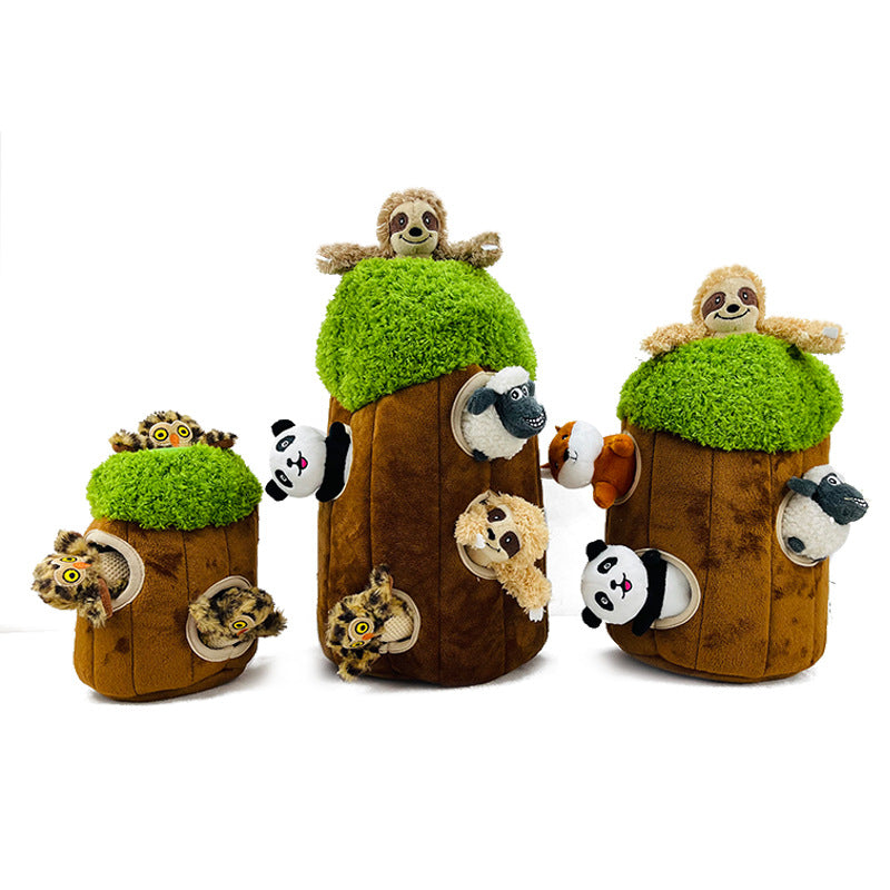 Amazon popular pet toys cat and dog squeaking doll sounding tree hole panda plush toy dog supplies