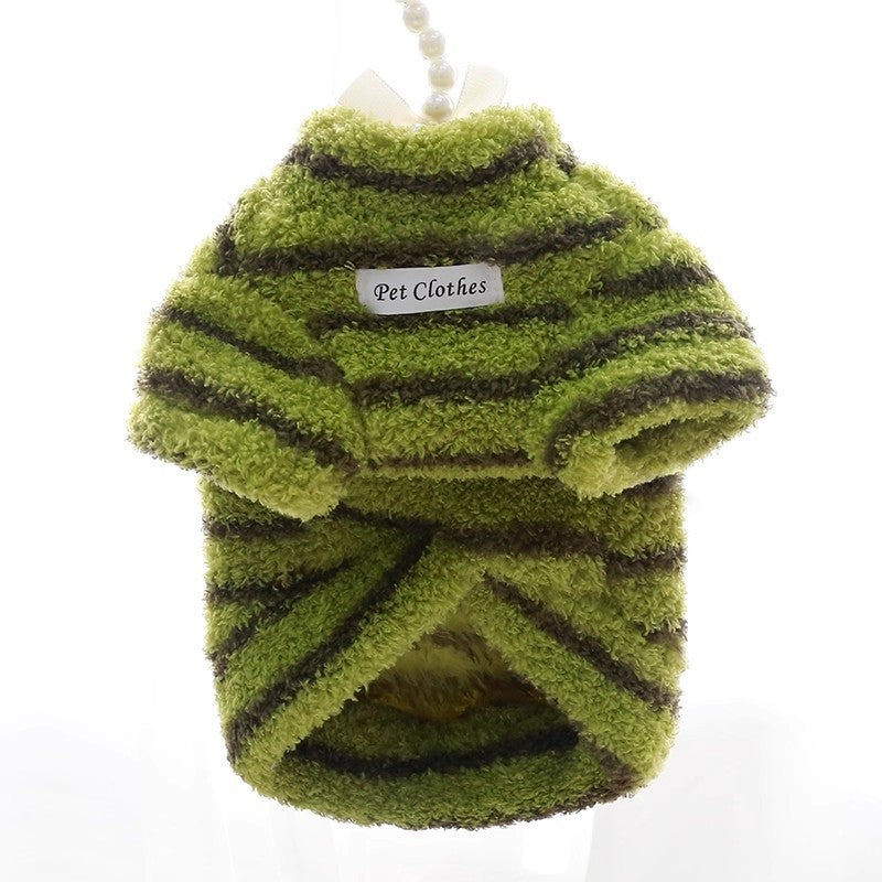 Thickened thermal striped sweater universal for cats and dogs, Bichon Schnauzer Teddy dog clothes can be sent one piece with velvet.