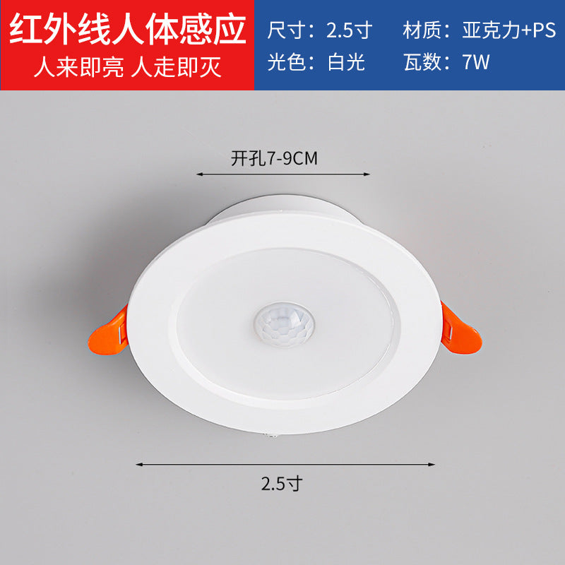 LED Stairs Balcony Aisle Microwave Radar Infrared Intelligent Induction Voice Control Human Walk Light Off Embedded Downlight