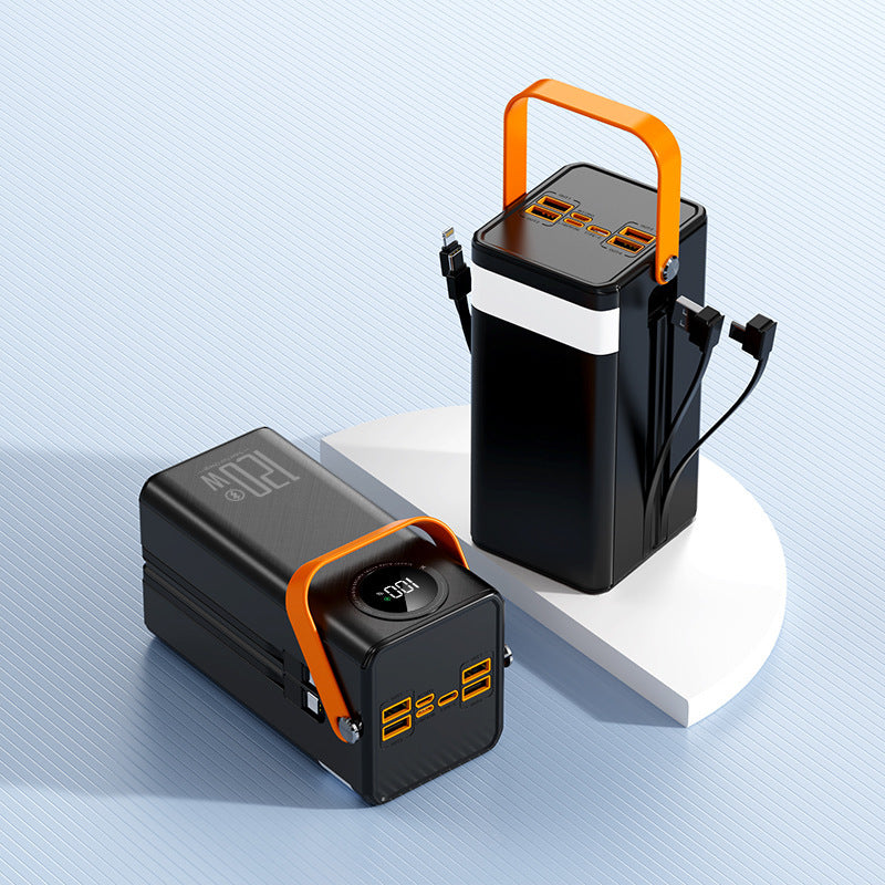 The new power bank has its own cable, high-power outdoor camping, cross-border live broadcast, and large-capacity portable mobile power supply.