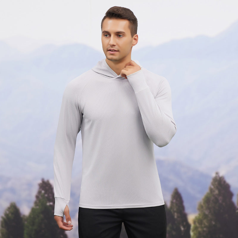 Men's autumn and winter sports sweater hooded moisture-absorbing quick-drying gym clothes top slim-fitting running training long-sleeved outdoor