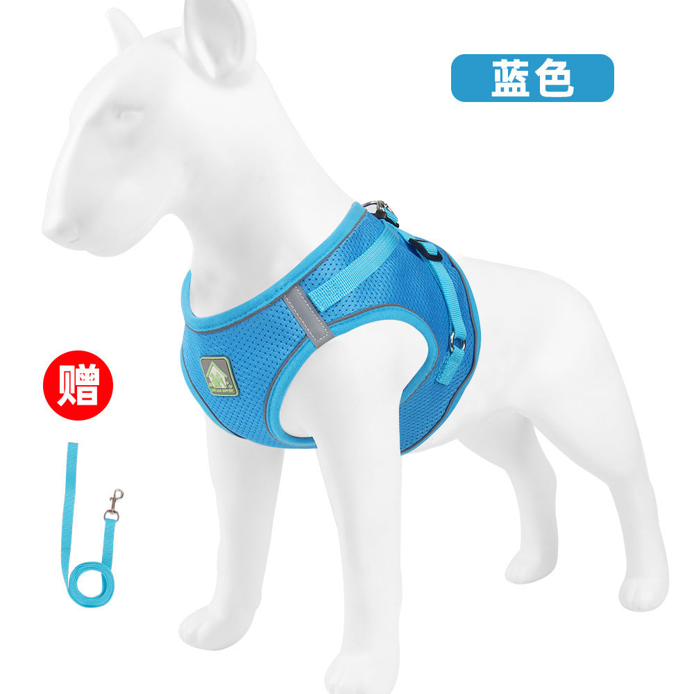 Summer dog reflective adjustable leash vest breathable chest strap small dog leash dog leash pet supplies