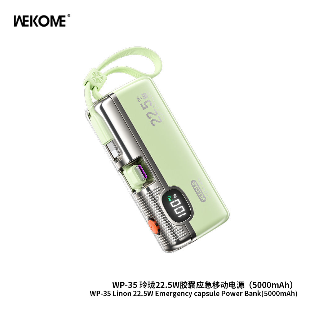 WEKOME mobile power bank fast charging with cable 3C certification, small and portable mini capsule power bank 10,000 mAh
