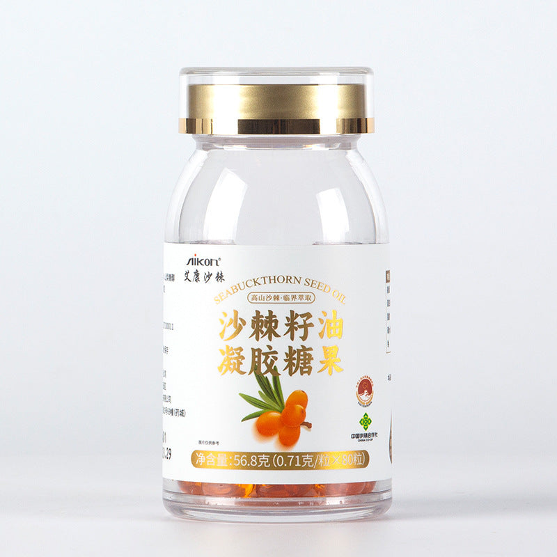Aikang Seabuckthorn Oil Gel Candy Food 80 Capsules Bottled, Saccular Seabuckthorn Seed Oil Wholesale Agent Eye Protection
