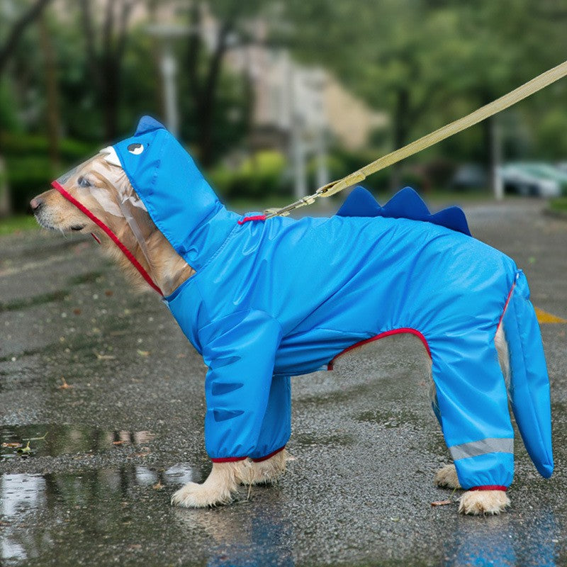 Dog rainy day four-legged waterproof three-dimensional dinosaur bag tail dog teddy poncho medium and large dog golden retriever pet raincoat