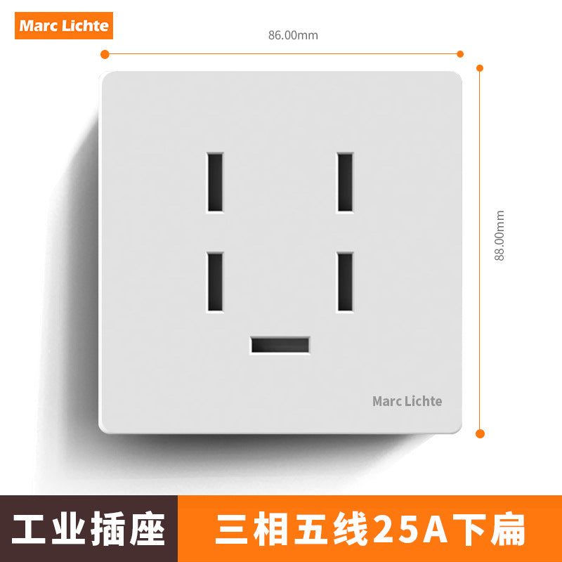 380V three-phase five-wire five-hole industrial plug 16A/25A wall socket 5-core air conditioner high-power 86 type 440v