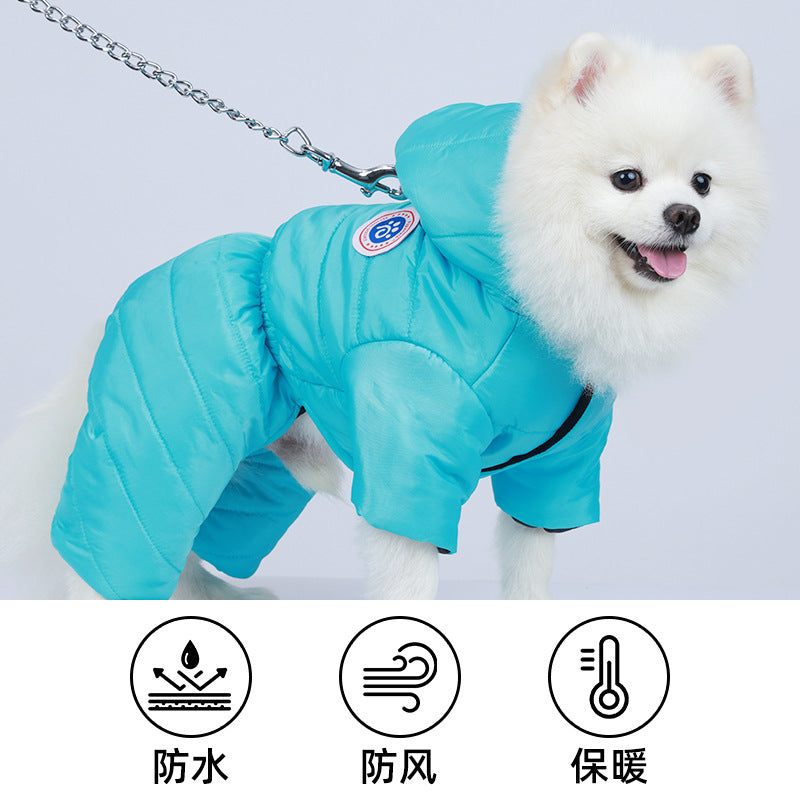 Dog clothes Autumn and winter thickened cotton-padded clothes Small dog Teddy Bigbear Pomeranian winter warm and waterproof four-legged clothes