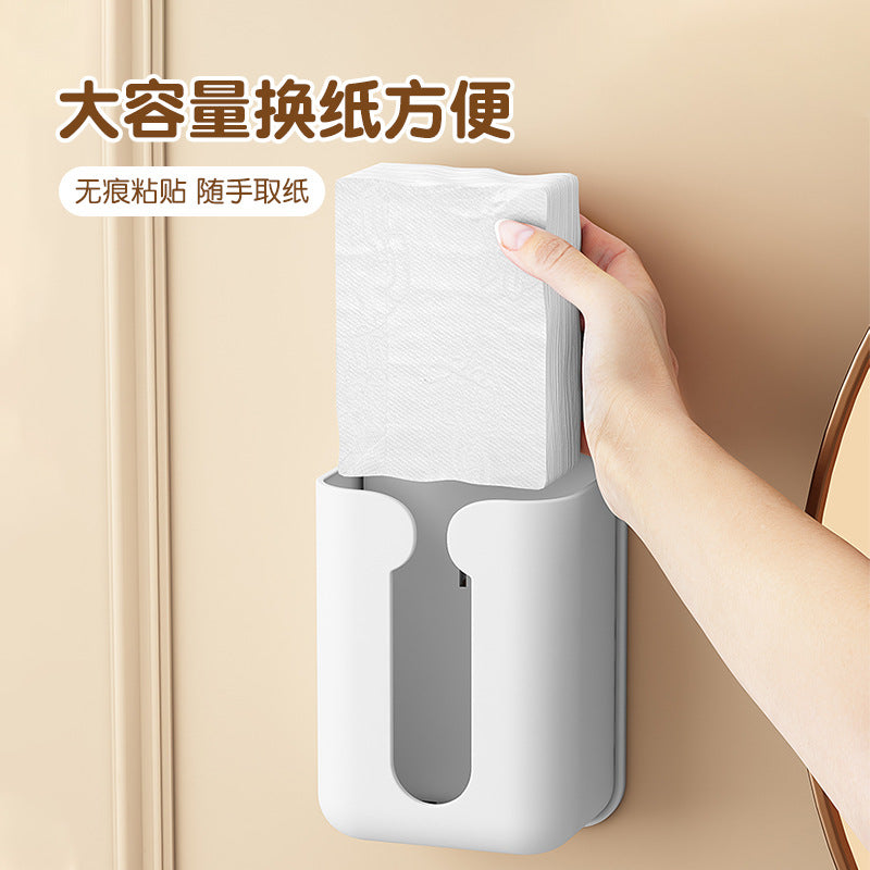 Household cartoon paper box free punching paper storage box bathroom living room wall mounted self-adhesive paper towel box wholesale