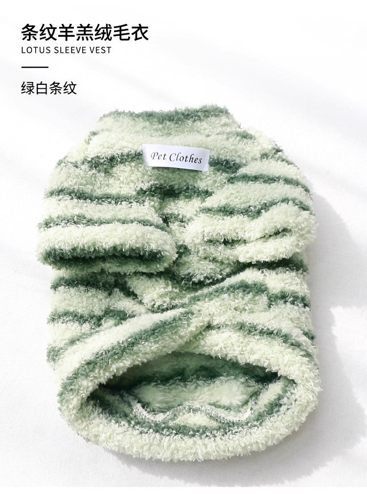 Thickened thermal striped sweater universal for cats and dogs, Bichon Schnauzer Teddy dog clothes can be sent one piece with velvet.