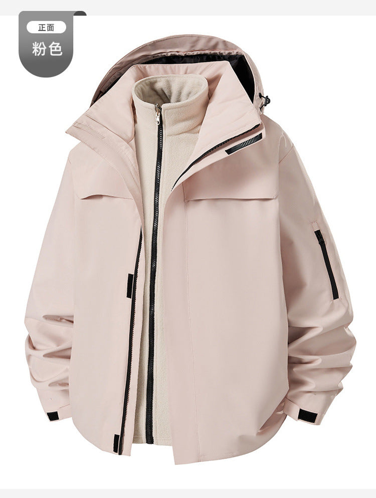 Support printing logo three-in-one jacket for men and women, outdoor windproof and warm travel jacket tooling in winter