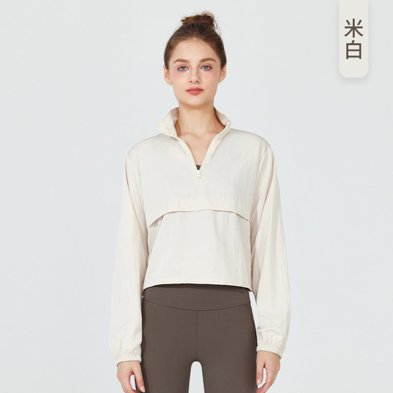 Windproof jacket Thin casual sunscreen yoga clothes blouse top Long sleeve spring and summer loose sports jacket Women