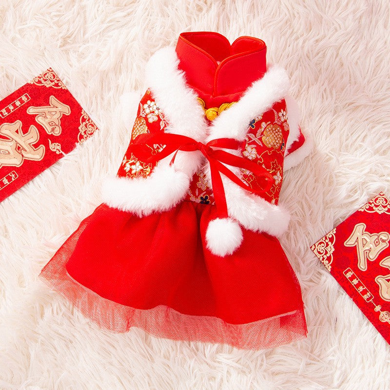 Puppy dog christmas princess skirt autumn winter teddy bizarre bear pomeranian small dog pet cat clothes winter