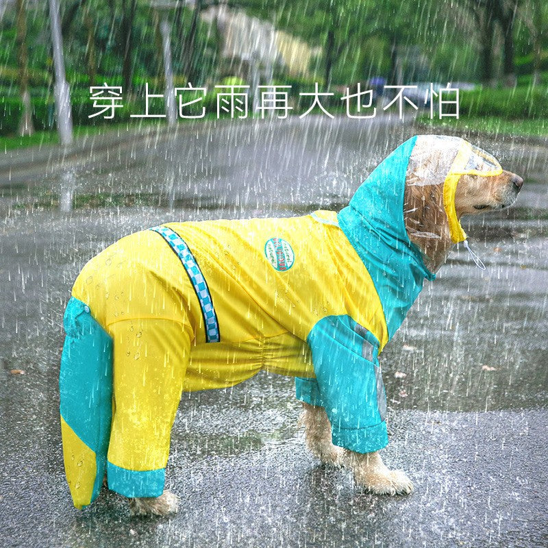 Dog rainy day four-legged waterproof three-dimensional dinosaur bag tail dog teddy poncho medium and large dog golden retriever pet raincoat
