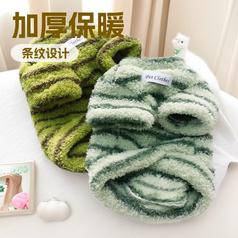 Thickened thermal striped sweater universal for cats and dogs, Bichon Schnauzer Teddy dog clothes can be sent one piece with velvet.