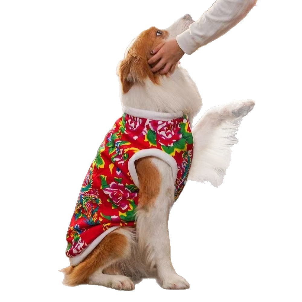 Big dog clothes, autumn and winter warm, Northeast big flower padded jacket, golden retriever, large dog New Year's clothes, cold-proof clothes