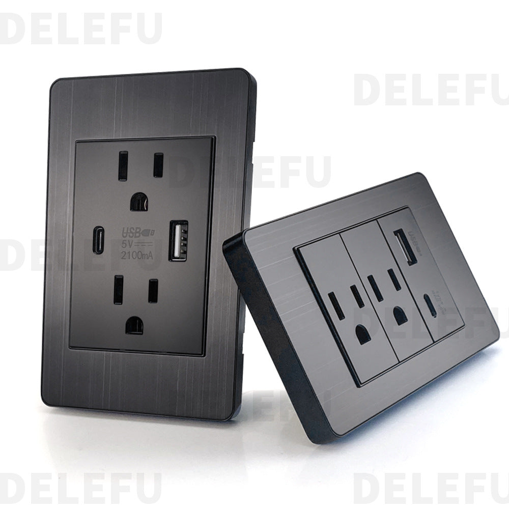 One piece of hair generation black plug stainless steel American standard type-C fast charging socket table standard switch usb into the wall type