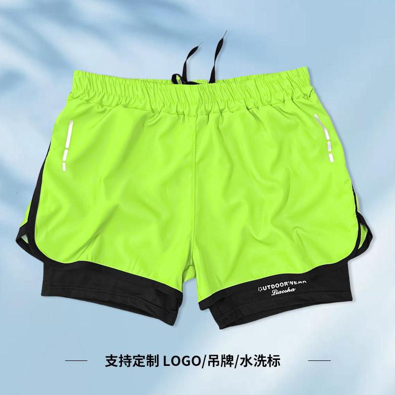 Sports shorts men's loose five-point lined double-layer fake two-piece outdoor swimming running shorts men's autumn wholesale