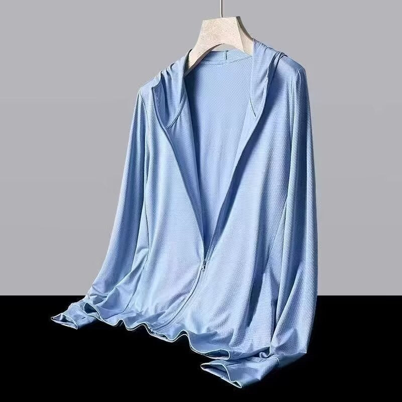 Ice silk sunscreen clothing men's summer UV protection ultra-thin breathable hooded sunscreen clothing outdoor sports fishing jacket men