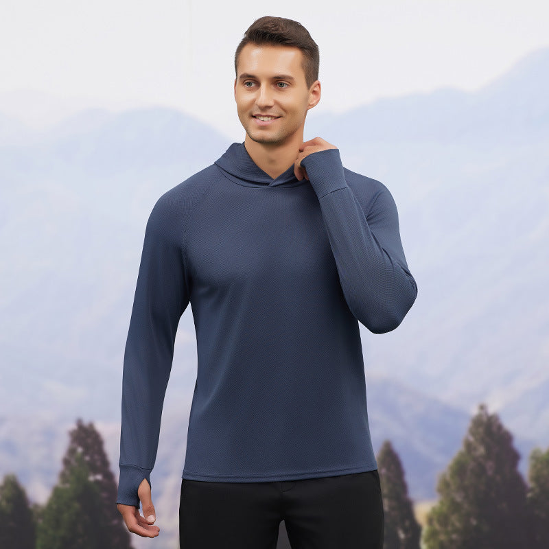 Men's autumn and winter sports sweater hooded moisture-absorbing quick-drying gym clothes top slim-fitting running training long-sleeved outdoor