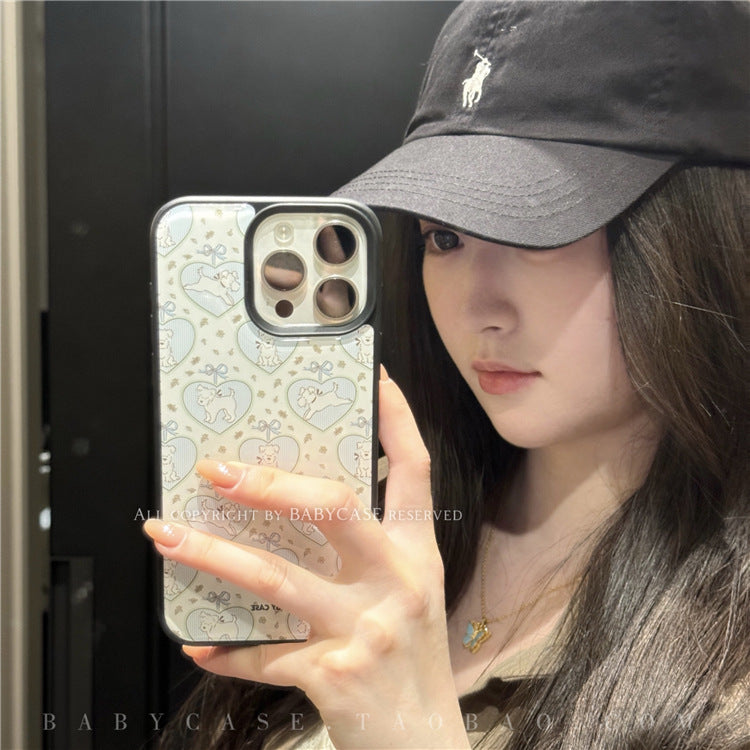 BABYCASE Japan and Korea Fashion Niche INS College Fengxi Heights White Terrier Dog Love Floral Mobile Phone Case