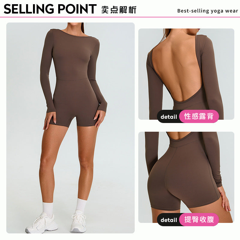 Cross-border new outdoor sports onesie women's sexy back long-sleeved onesie dance tight quick-drying yoga clothes